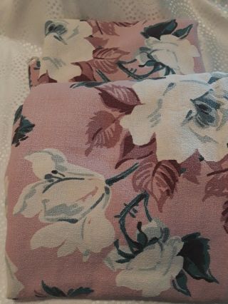 Pair Vintage Barkcloth Floral Curtains,  2 Panels 90” Long Drapes
