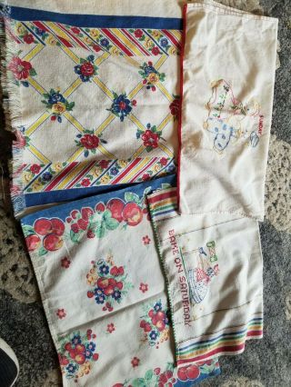 Vintage Flower Print Cotton Kitchen Towel - 1950 