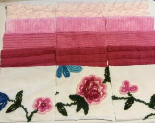 15 Vintage Chenille Bedspread Quilt Fabric 6 " Squares Pinks Needle Tuffted Roses