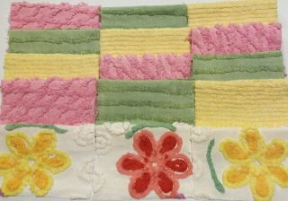 15 Vintage Chenille Bedspread Quilt Fabric 6 " Squares Pink Yellow Green