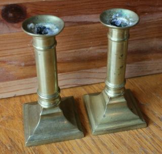 Candlestick Set Brass Square Bottom Candle Holders Vintage Antique Decor 5 - 1/4 "
