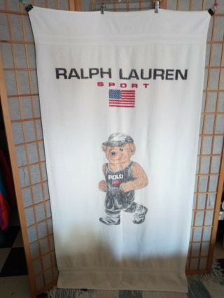 Vintage 90s Rare Ralph Lauren Polo Bear Sport Beach Towel Runner Jogger 65x36