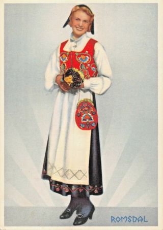 Romsdal Norway Young Woman In National Costume Postcard