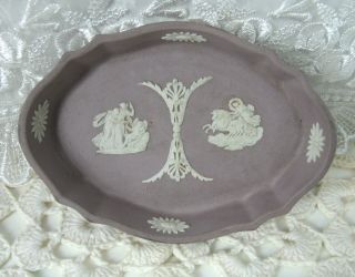 Wedgwood Jasperware Rare Vintage Lilac Scallop Edge Bas - Relief 5 " Dish Euc