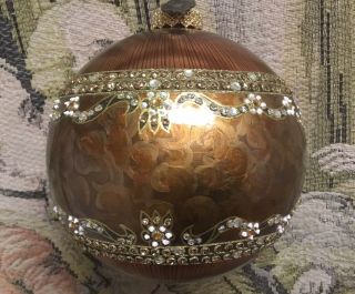 Jay Strongwater Large Globe Christmas Ornament W/ Swarovski Crystals 2002 Brown