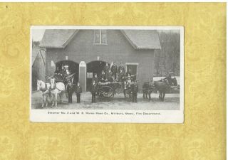 Ma Millbury Rare 1901 - 19 Postcard W E Horne Hose Co Steamer 2 Mass Firemen