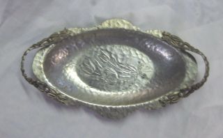Hand Wrought Aluminum 404 Oblong Tray With Tulips Design & Handles Rodney Kent
