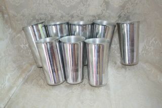 Vintage Kromex 5 " Silver 10 Ring Anodized Aluminum Tumblers Set 8 1960s Cups