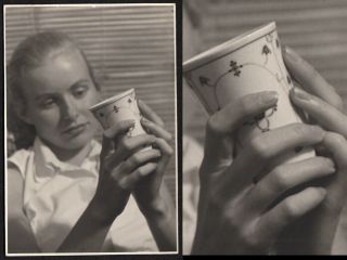 Long Slender Fingers Lovely Woman Studies Ceramic Vase 1950s Vintage Photo