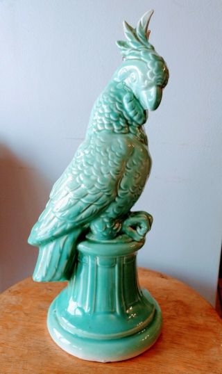 Vtg Lamp Base Ceramic Pottery Cockatoo Bird Lamp Parts Aqua Gorgeous