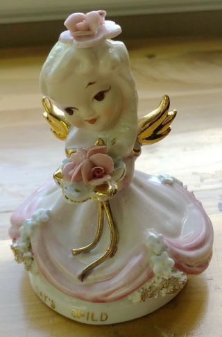 Vintage Lefton China Hand - Painted Tuesday’s Child Angel Girl Figurine K8281 Pink
