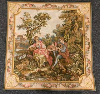 Antique French Point De Loiselles Serenade Debut Tapestry 34x34” J.  B Huet Rare