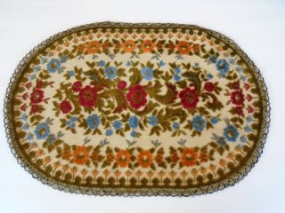 Vintage Velvet 19 " Flower Tapestry Red Green Gold Oval Runner Doily Belguim