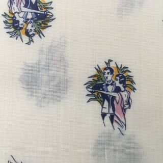 Vintage Fabric Remnant Sewing Material With Art Deco Dancing Couple Pattern