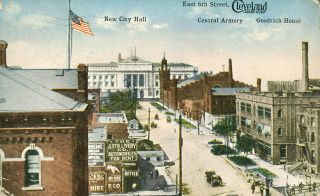 East 6th Street Cleveland Ohio Auto Livery City Hall Armory 1910 Postcard