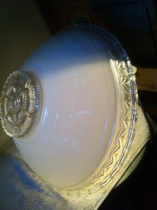 Large Vtg 16 " Art Deco Heavy Glass Embossed Frosted/clear Ceiling Light Shade
