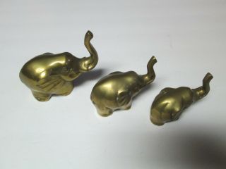 Set Of 3 Vintage Brass Metal Elephants