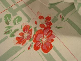 Vintage Mid Century Pink And Red Tea Rose Print Tablecloth 52x64