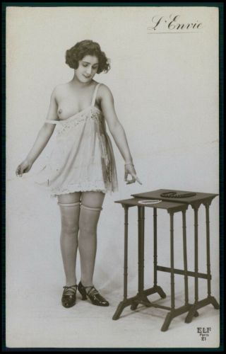 French Nude Envy Deathly Sins Woman Old 1920s Gelatin Silver Photo Postcard