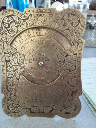 Vintage Wwii Era Brass 40 Year Perpetual Calendar W/easel Back Farmers Almanac?