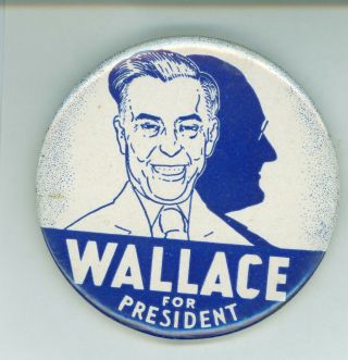 Vintage 1948 President Henry Wallace Campaign Pinback Button Fdr Profile