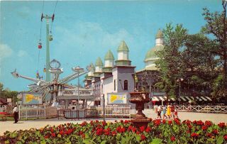 Cedar Point Sandusky Ohio 1960s Postcard Amusement Park Sky Ride & Flower Garden