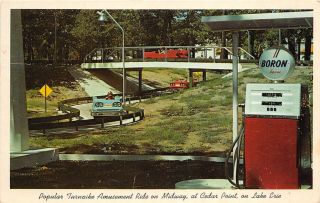 Cedar Point Sandusky Ohio 1960 Postcard Amusement Park Turnpike Car Ride