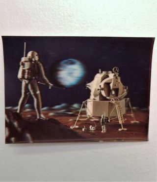 Vintage 1969 3 D Postcard Apollo 11 Astronaut & Lunar Module On The Moon Toppan