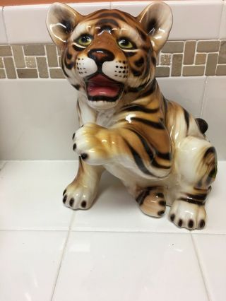 Tiger Cub Ceramic Figurine Hand Painted Made In Italy Vintage Safe Packaging