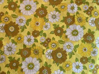 Vintage Fieldcrest Perfection Yellow Floral Full Flat Euc Mod Fabric Retro