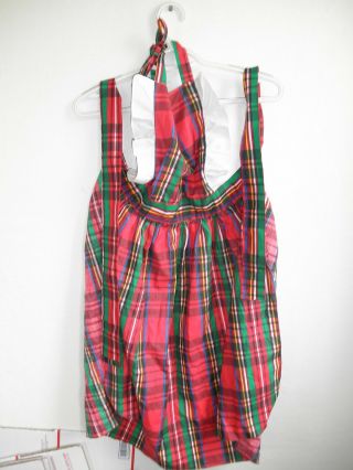 Vintage C1960 Christmas Apron Plaid Red Green White Ruffle Full Front Body
