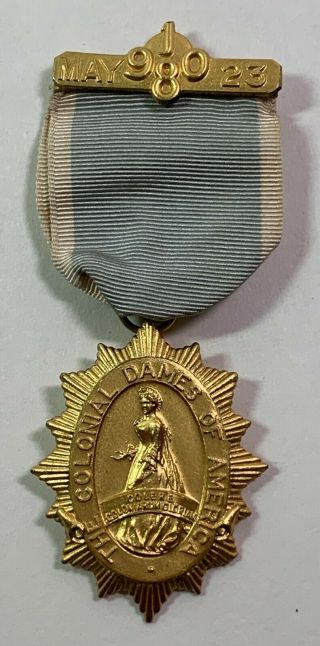 Gold Plated Sterling Colonial Dames Of America Medal - Named