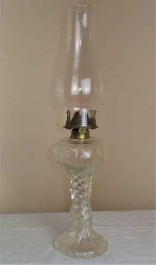 Antique Vintage Clear Glass Oil Kerosene Hurricane Lamp Swirl Design Base