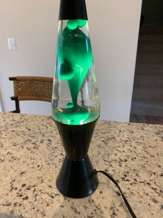 Vtg Lava Lite Neon Green Wax Lamp Light Black Base Large 16.  5 " - Usa