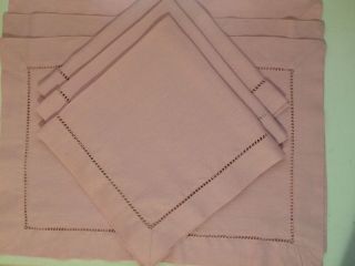 Vintage Linen Placemats & Napkins Set Of 3 Each Pink Tailored Classic Design