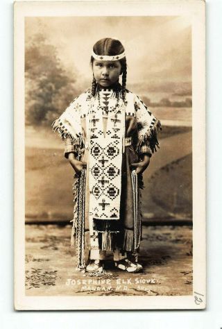 Native Americana Josephine Elk Sioux Child Rppc Real Photo 1924 - 1949 Mandan Nd