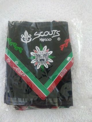 2019 World Scout Jamboree Scouts Mexico Neckerchief Black W/green,  Red Piping