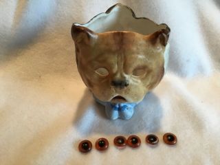 Antique Miniature Fairy 3 Sided Oil Lamp Dog Cat Owl with Eyes 1 2