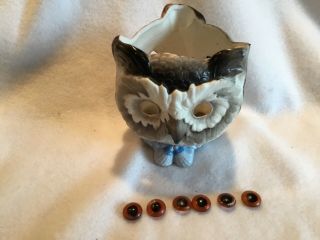 Antique Miniature Fairy 3 Sided Oil Lamp Dog Cat Owl with Eyes 1 3