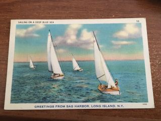 Greetings From Sag Harbor Li Ny Post Card Sail Boats