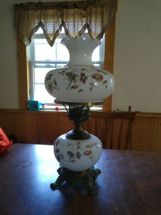 Vintage Gone With The Wind Jumbo Lamp Hand Painted Roses Electric Parlor Lamp