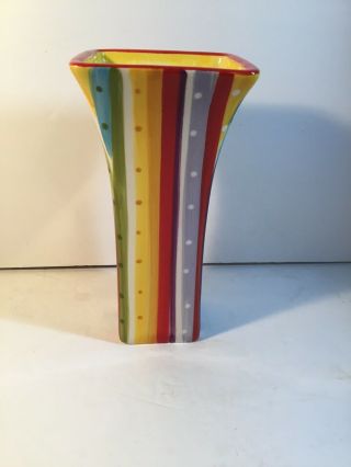 Vintage Ceramic Ftd 8” Tall Unique Rainbow Pattern Bud Flower Vase 4” Across Top