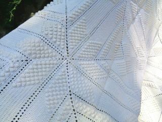 Antique Vtg White Cotton Hand Crochet Bedspread Coverlet 90 " X66 ",  5 " Fringe