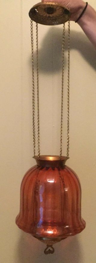 Vintage Cranberry Bell Shaped Swag Lamp Shade Decor Lighting Parts Refurbish