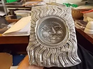 Vintage Don Drumm Signed Sun Face Sculpture Aluminum Bowl