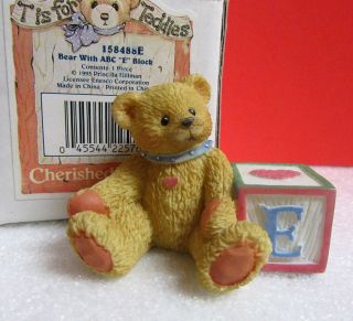 Cherished Teddies Bear With Abc " E " Block Miniature Figurine