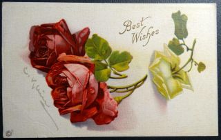 Postcard Artist Signed C Klein (catherine) Red White Roses Best Wishes