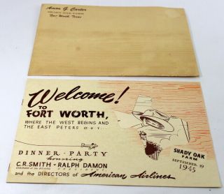 Amon Carter Fort Worth Texas 1945 American Airlines Dinner Invitation