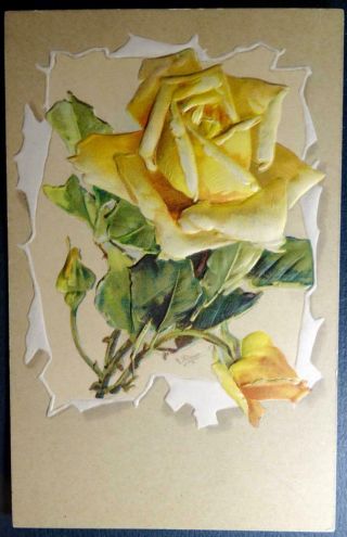 Postcard Artist Signed C.  Klein (catherine) Yellow Roses Embossed Germany