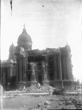 San Francisco City Hall Post - Earthquake & Fire - 1906 5x7 Glass Negative
